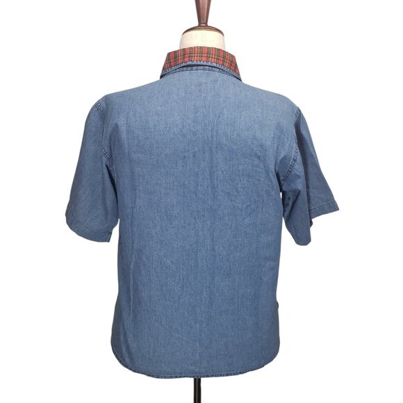 Dressbarn Holiday Top Womens Large Light Blue Button Down Snowman Festive Collar - Picture 2 of 10